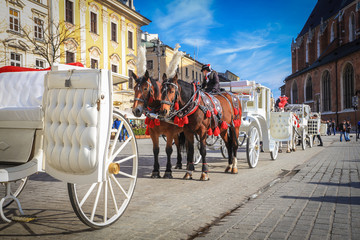 Hansom cab on the old Town in Cracow - obrazy, fototapety, plakaty