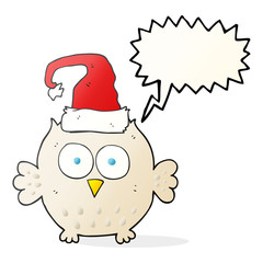 speech bubble cartoon owl wearing christmas hat