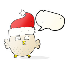 speech bubble cartoon owl wearing christmas hat