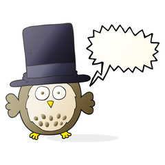 speech bubble cartoon owl wearing top hat