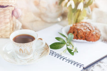 Cup of coffee with flowers
