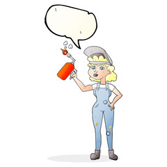 speech bubble cartoon woman welding