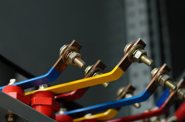 Copper busbar and screw part of an distribution panel