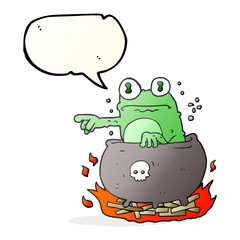 speech bubble cartoon halloween toad in cauldron