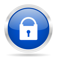 padlock blue silver metallic metallic chrome web circle glossy icon
