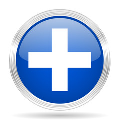 plus blue silver metallic metallic chrome web circle glossy icon
