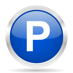 parking blue silver metallic metallic chrome web circle glossy icon