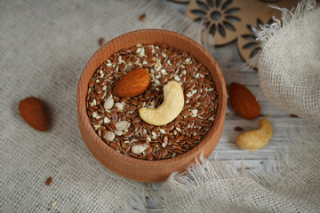 Healthy breakfast. Linseed and nuts