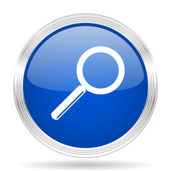 search blue silver metallic metallic chrome web circle glossy icon