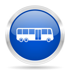 bus blue silver metallic metallic chrome web circle glossy icon