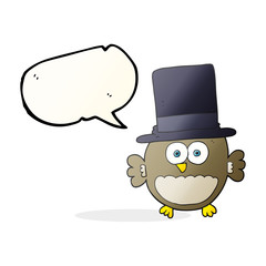 speech bubble cartoon owl in top hat