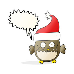speech bubble cartoon owl wearing christmas hat