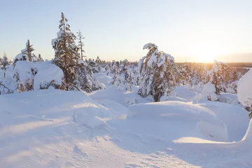 Deurstickers Winter Winter landscape on a sunset. Mountains, Finland.