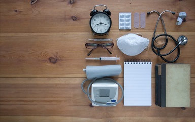 Medical flat lay background