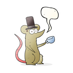 speech bubble cartoon mouse with cup and top hat