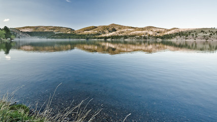 scenic landscape view of hauser lake in montana USA