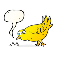 speech bubble cartoon bird pecking seeds