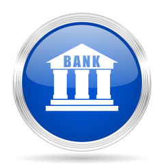 bank blue silver metallic metallic chrome web circle glossy icon