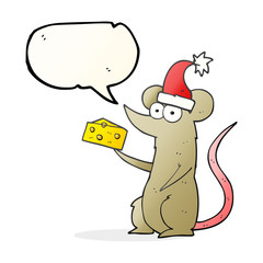 speech bubble cartoon christmas mouse with cheese