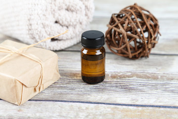 Bottle of essential oil. Aromatherapy.