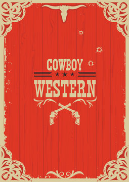 Cowboy western red background with guns