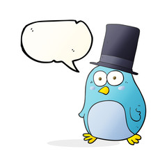 speech bubble cartoon bird wearing top hat