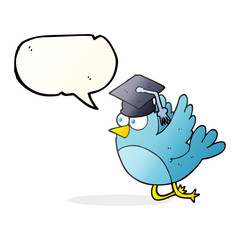 speech bubble cartoon bird wearing graduation cap