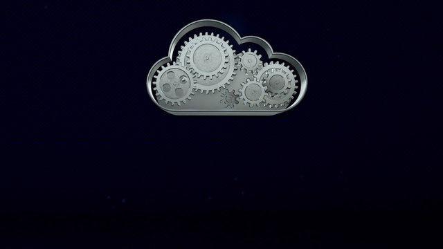 Software icons flow under abstract cloud server