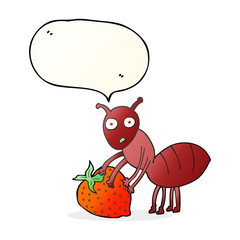 speech bubble cartoon ant with berry