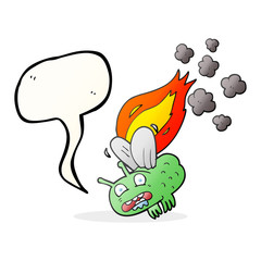 speech bubble cartoon fly crashing and burning
