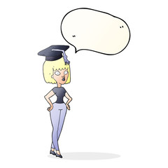 speech bubble cartoon woman with graduation cap