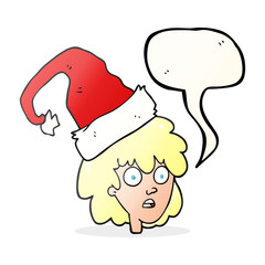 speech bubble cartoon woman with santa hat