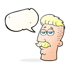 speech bubble cartoon man with hipster hair cut