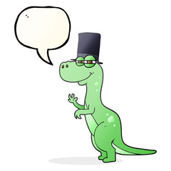 speech bubble cartoon dinosaur wearing top hat