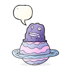 speech bubble cartoon alien on planet