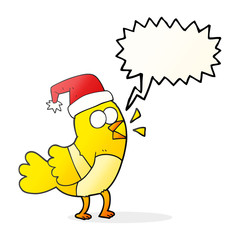 speech bubble cartoon bird wearing christmas hat