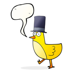 speech bubble cartoon bird wearing hat