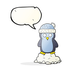 speech bubble cartoon penguin wearing hat