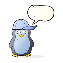 speech bubble cartoon penguin wearing hat