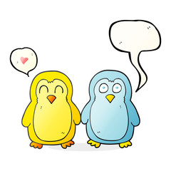 speech bubble cartoon birds holding hands