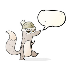 speech bubble cartoon little wolf wearing hat