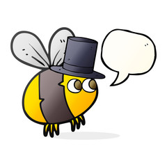 speech bubble cartoon bee in top hat
