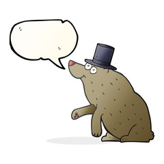 speech bubble cartoon bear in top hat