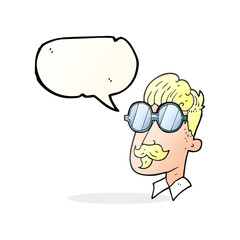 speech bubble cartoon man with mustache and spectacles