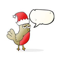 speech bubble cartoon robin in christmas hat