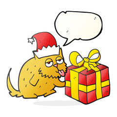 speech bubble cartoon cat with present