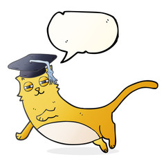 speech bubble cartoon cat with graduate cap