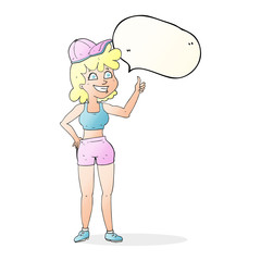 happy gym woman giving thumbs up symbol
