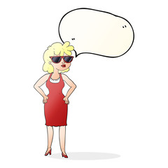 speech bubble cartoon woman wearing sunglasses