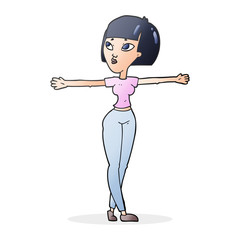 cartoon woman spreading arms